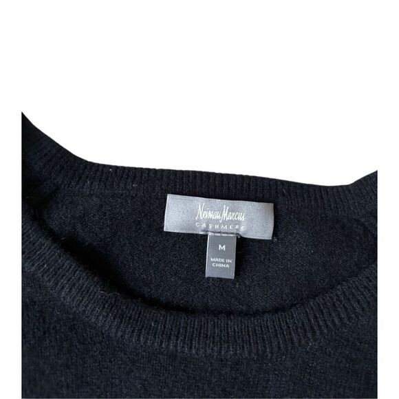 Neiman Marcus Cashmere Dress size M Black Fringe Long Sleeve Knee Length - Picture 3 of 8